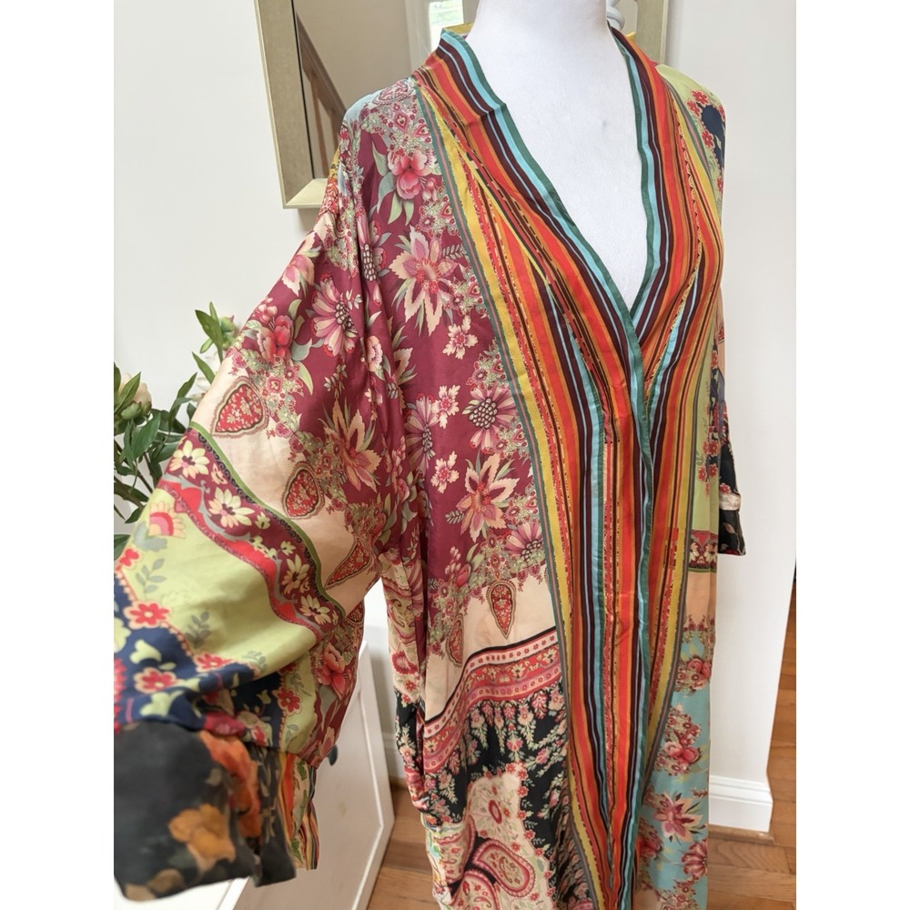Johnny Was Reversible Silk Kimono Robe Floral Paisley Patchwork Duster XL Multi - Picture 3 of 16